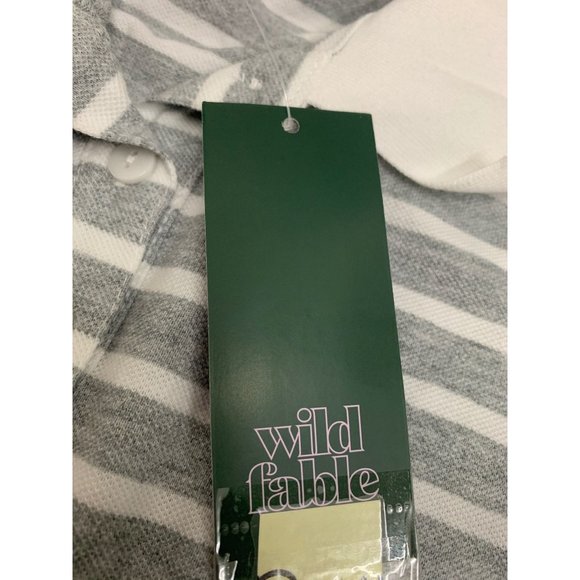 Womens Short Sleeve Boxy Cropped Polo T Shirt Wild Fable Gray Striped XL - Picture 8 of 9